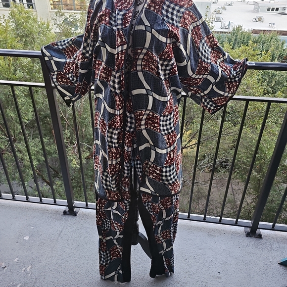 African Ankara Duster and Pant Set with a Touch of Denim - Picture 1 of 8